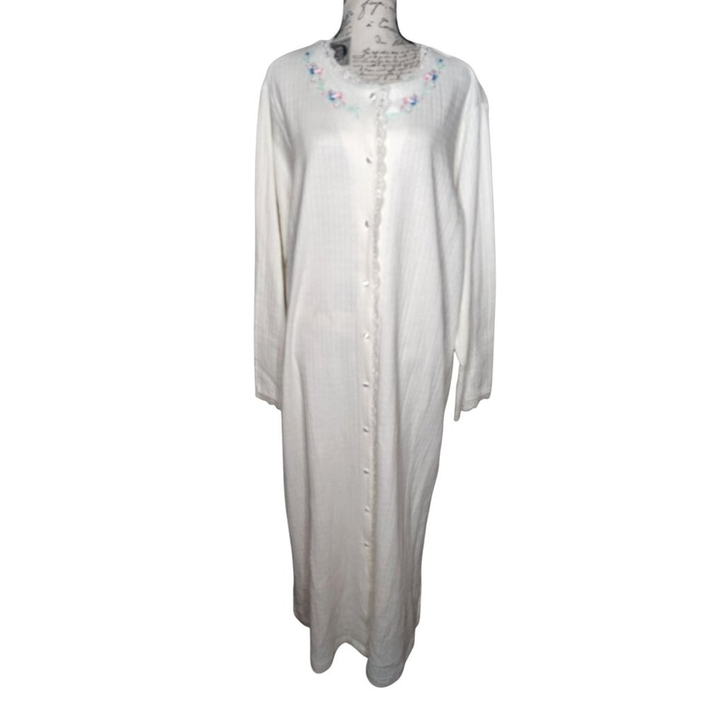 NWT Ashley Taylor Nightgown XL Brushed Knit Lounger Embroidered Flower White